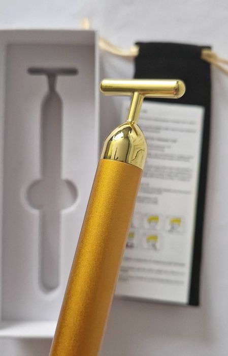 Pulsujący masażer do twarzy, wodoodporny, 24 k złoto, nowy
