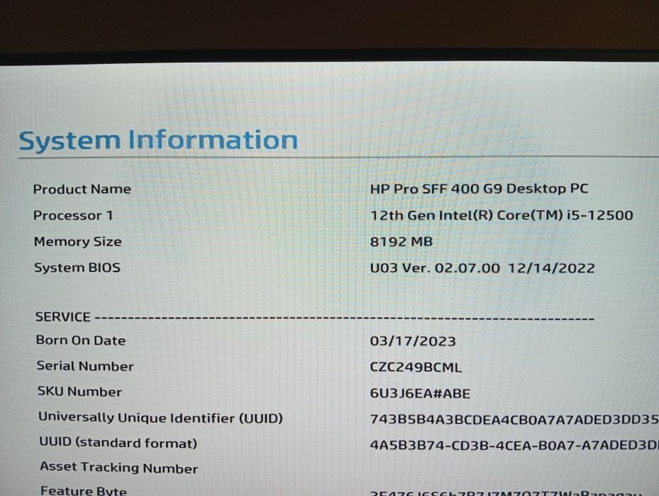 HP Pro SFF 400 G9 Desktop PC I5|12500 8GB RAM