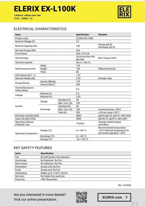 Bateria litio 3.2 V 100A