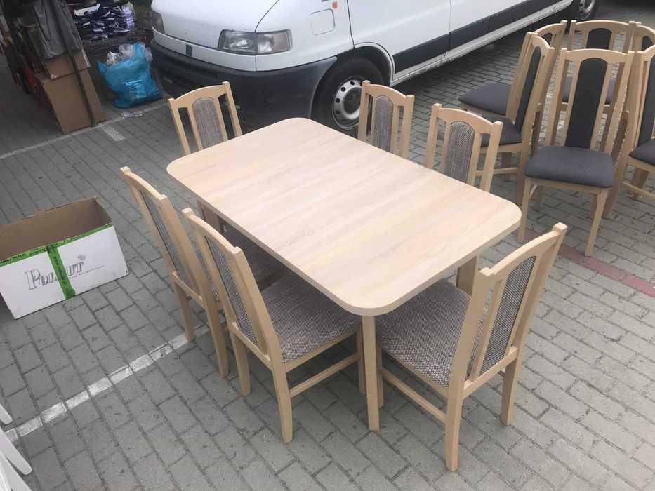Nowe : STÓŁ 80x140/180 + 6 KRZESEŁ, SONOMA + CAPUCCINO , dostawa  PL