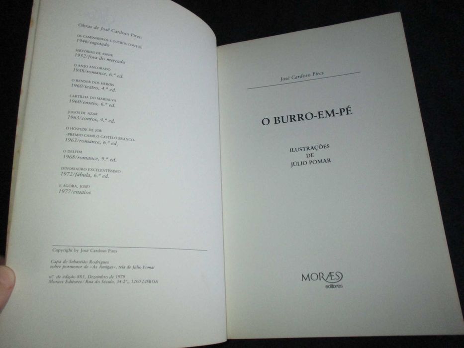 Livro O Burro-em-pé José Cardoso Pires 1ª edição Moraes Editores