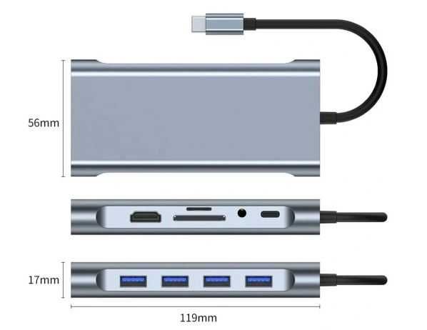 Stacja Dokująca USB C 11w1 Adapter HDMI Gigabit Ethernet RJ45 Jack SD