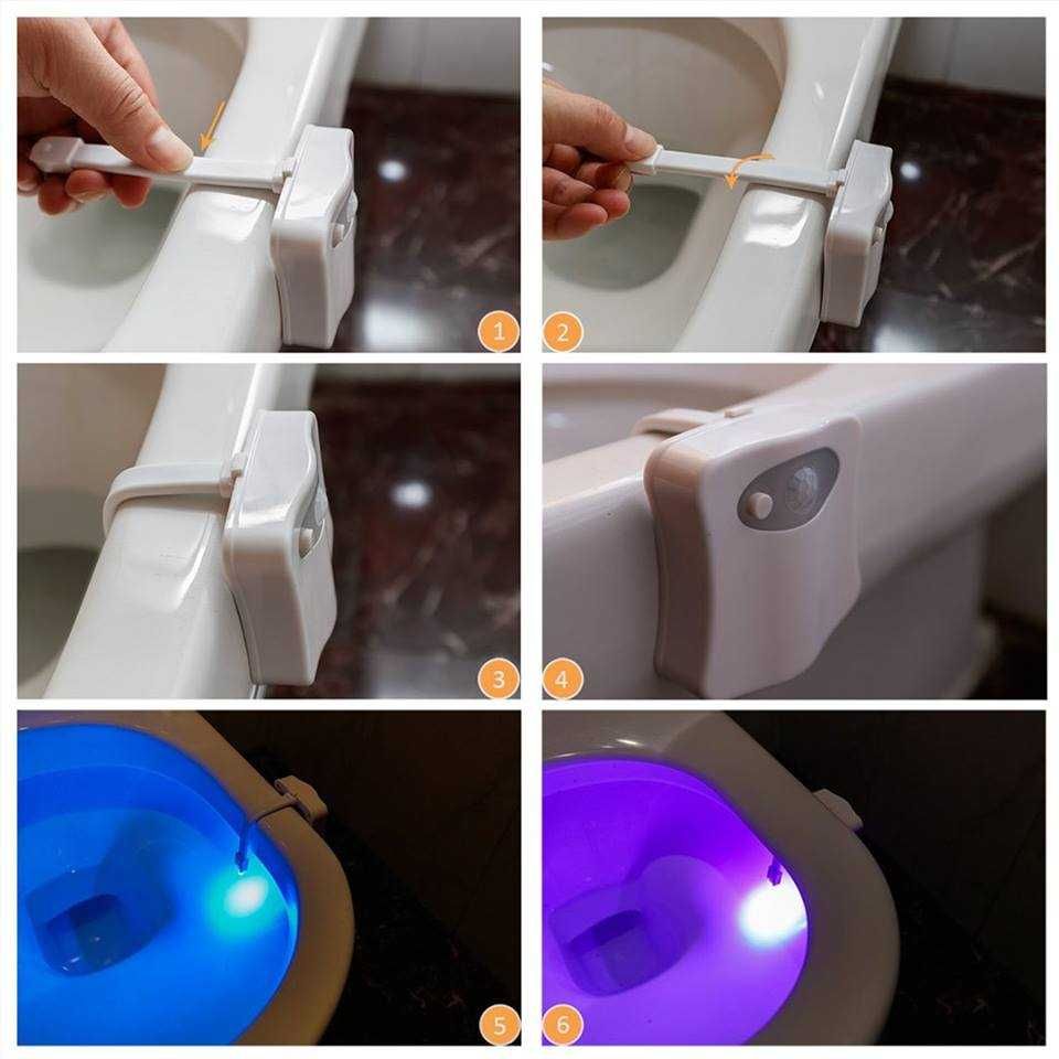 LAMPKA LED Do WC Toalety Czujnik Ruchu Światła 8 Kolorów Podświetlenia