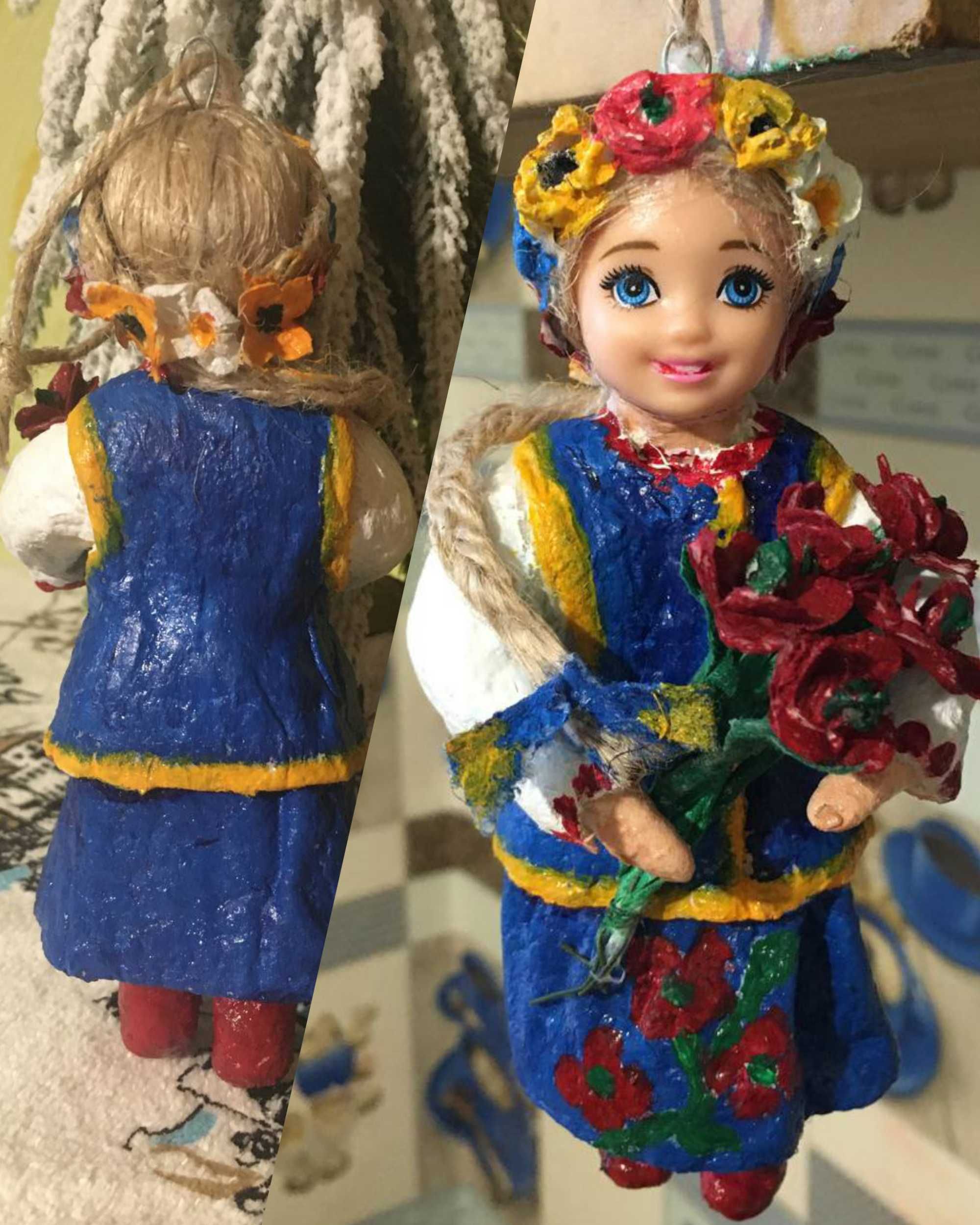 Ватна іграшка україночка з маками дівчина з серцем сувенір handmade