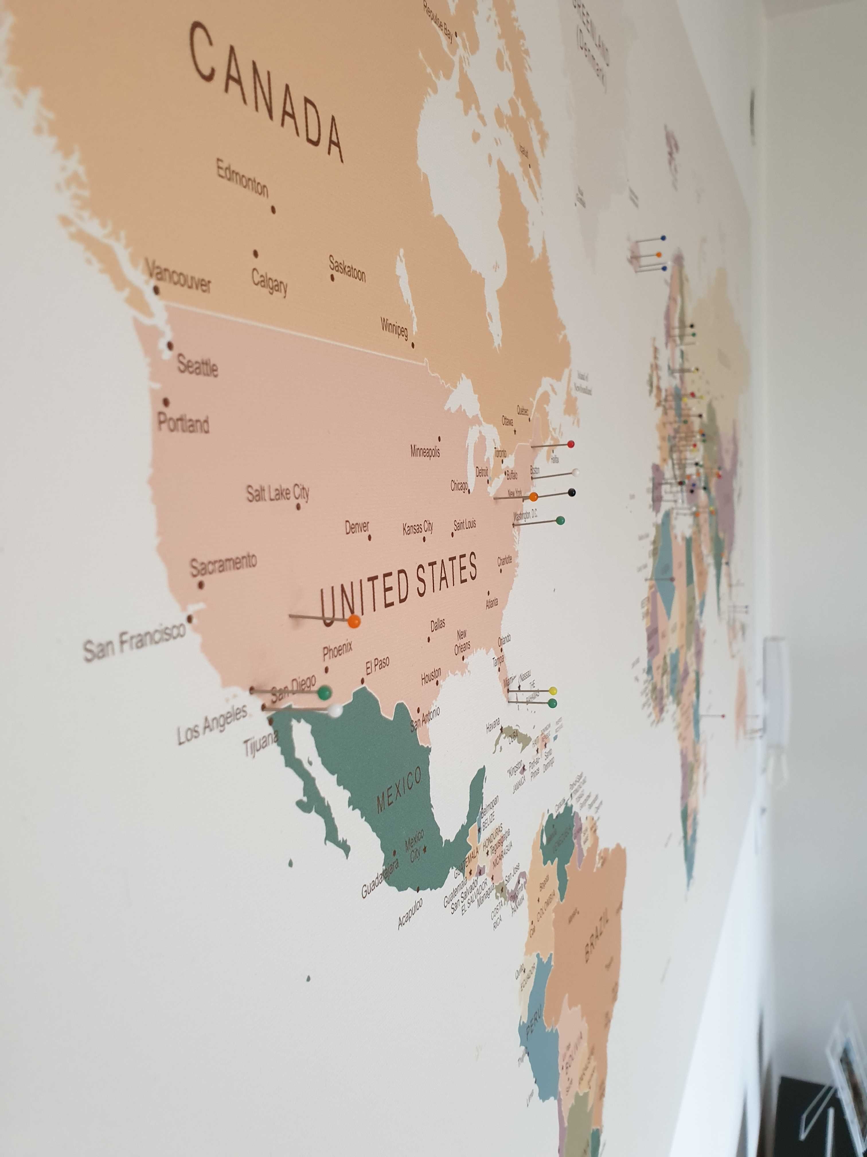 Ścienna Mapa świata podróżnika 100x50 do oznaczania miejsc, prezent