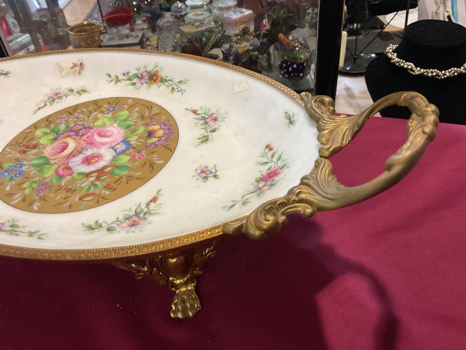 Centro de mesa francês 44x22cm porcelana vintage