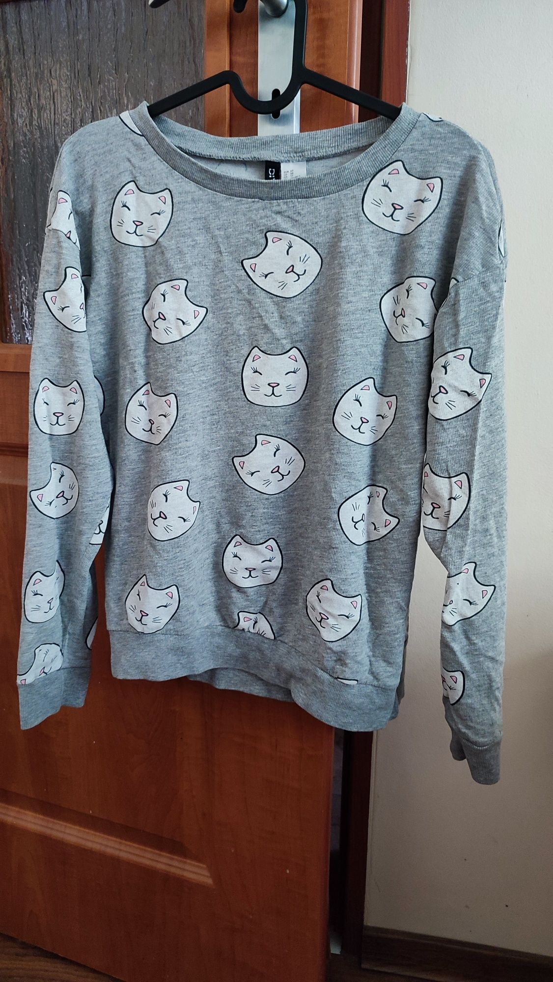 Szara bawełniana bluza H&M XS w koty