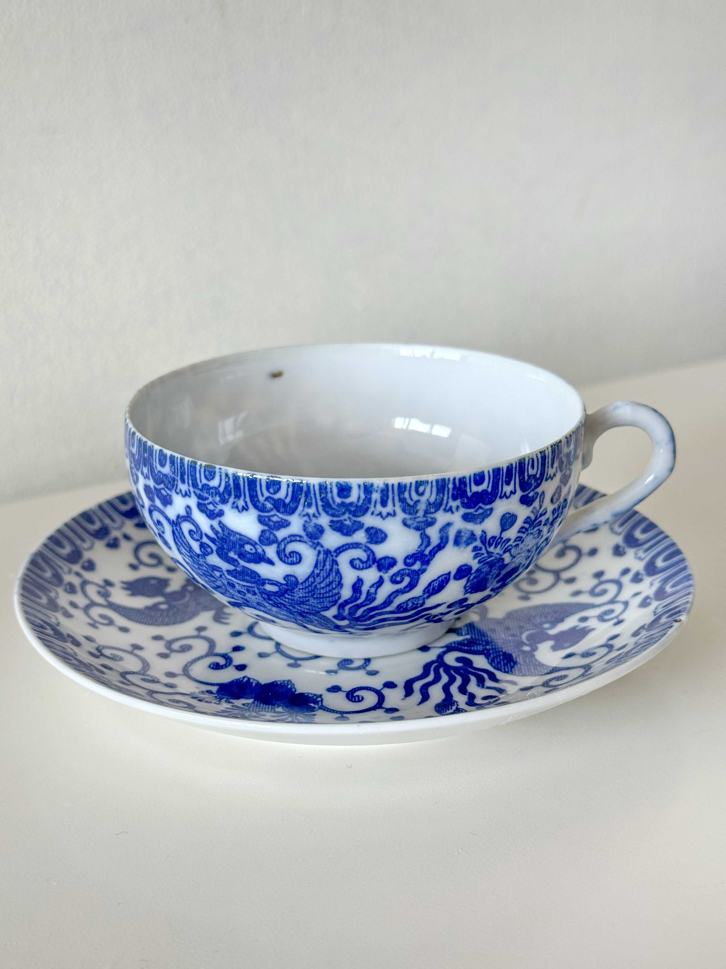 2 Filiżanki ze Spodkiem Japoński Zestaw Porcelany Ryżowej "Phoenix"
