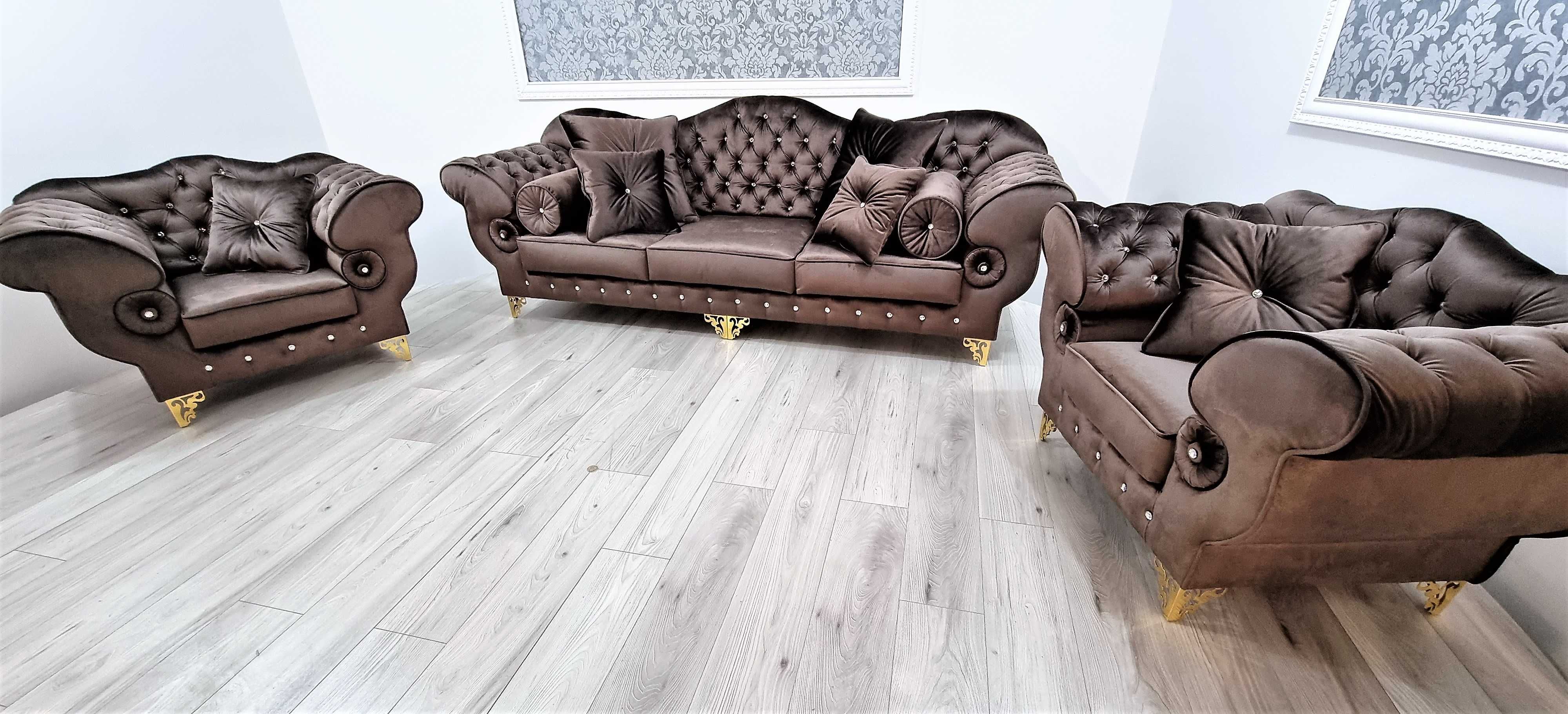 Zestaw wypoczynkowy PRESTON BIG chesterfield sofa fotele pikowane