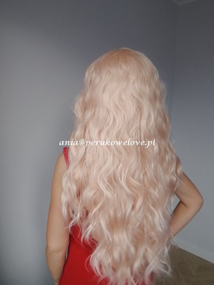 Peruka różowy blond lace front długie włosy fale na co dzień