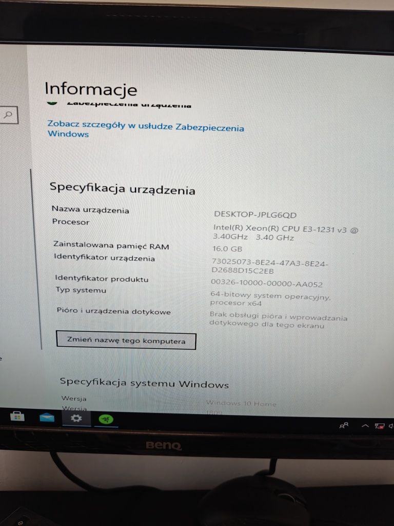 Komputer gtx 1650 super, 16gb RAM, 4 rdzenie/8 wątków  po 3,8Ghz