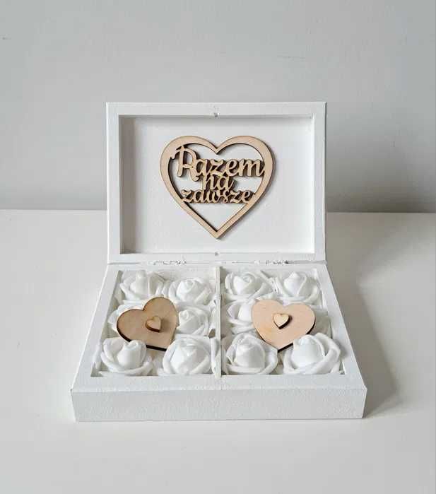 Pudełko na koperty Pudełko na obrączki ślub wesele Białe róże