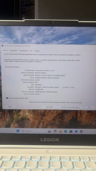 Portátil Lenovo Legion 5 com Rtx 3060, AMD Ryzen 7 5800H, 500GB