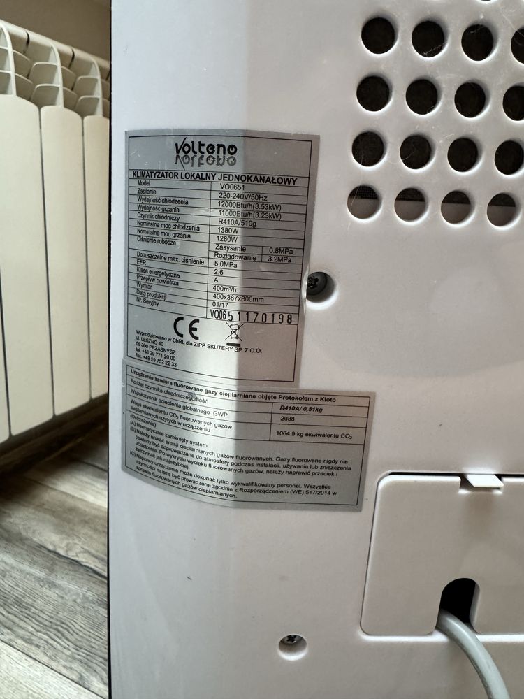 Klimatyzacja klimatyzator przenośny volteno 3,5 kw pilot 65 db