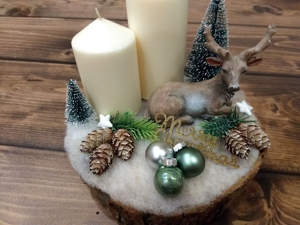 Stroik świąteczny - renifer - plaster drewna - handmade