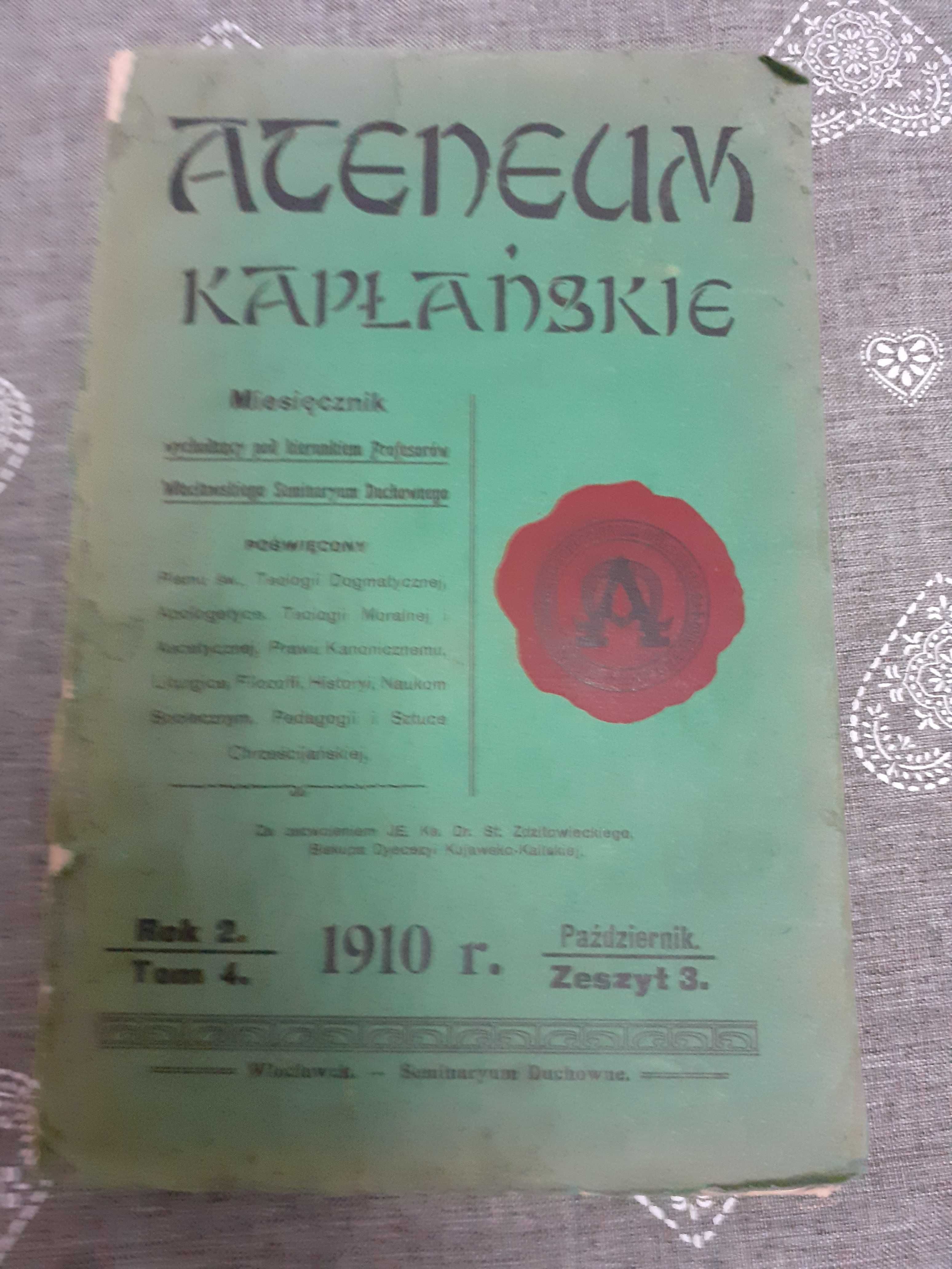 Ateneum Kapłańskie 1910r. Zeszyt 3 Październik Rok 2 Tom4 RARYTAS