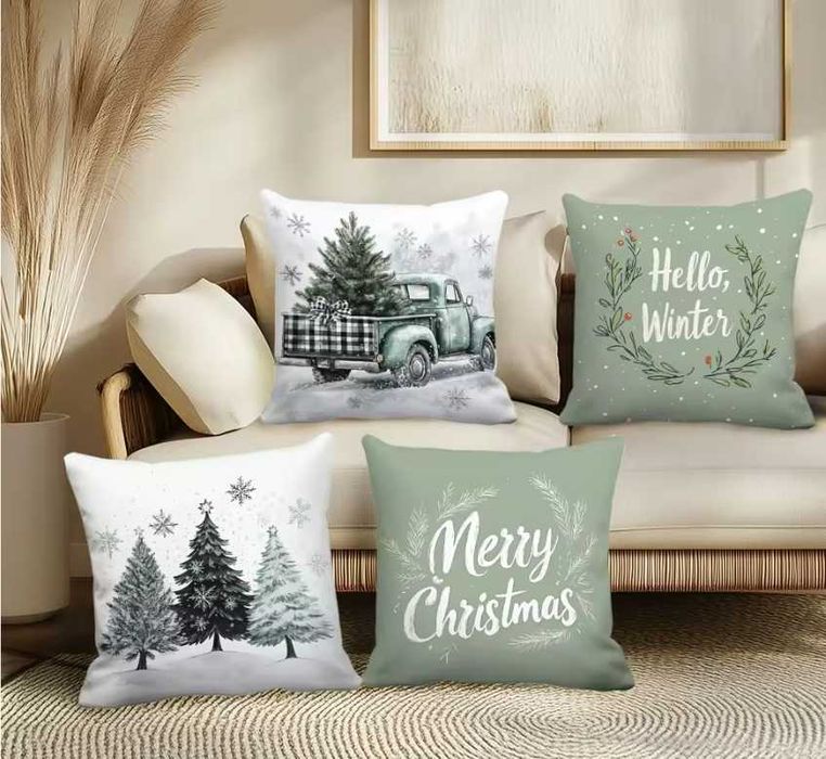 Świąteczne poszewki na poduszki, 45x45cm, Różne wzory, Szybka Wysyłka!