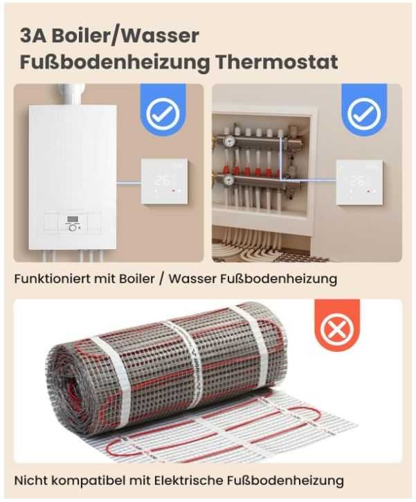 Inteligentny termostat Wifi MIUCDA WT400-3A-W sterowanie kotłem/wodne