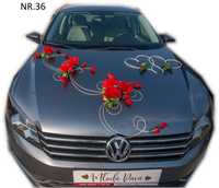 CZERWONA dekoracja samochodu ozdoby na auto do ślubu.POLECAMY 036