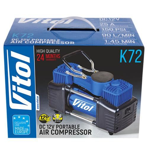 Компресор "ViTOL" K-72 150psi/25Amp /90л/2 циліндра /шланг 5,0м/клеми