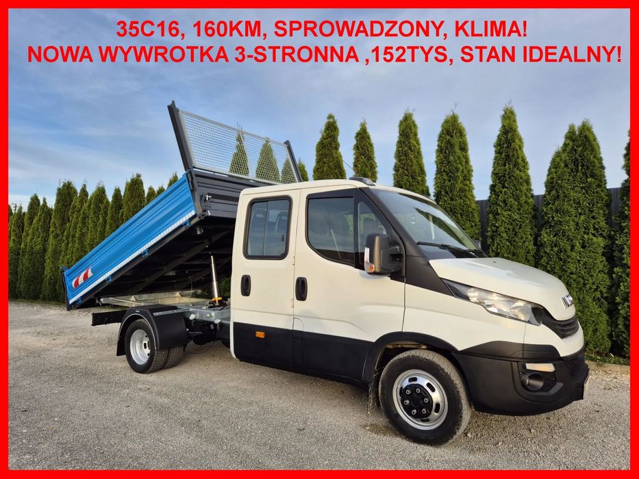 Iveco 35C16 35C15 160KM Brygadówka  Doka Wywrotka 7-osób, Kiper 3-str, Klima, 152tys, Sprowadzony! TOP!