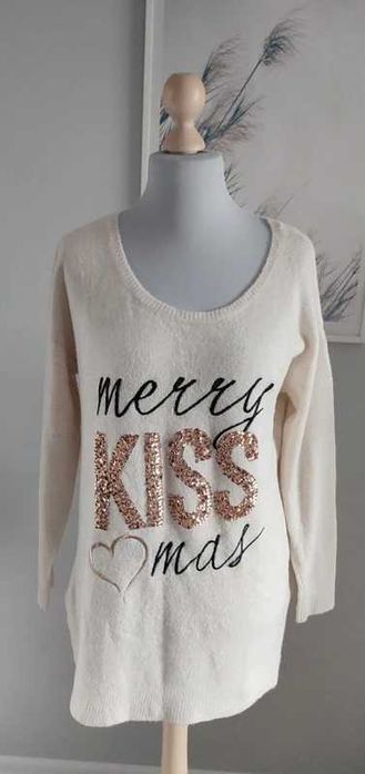 Kremowy sweter świąteczny cekiny 42