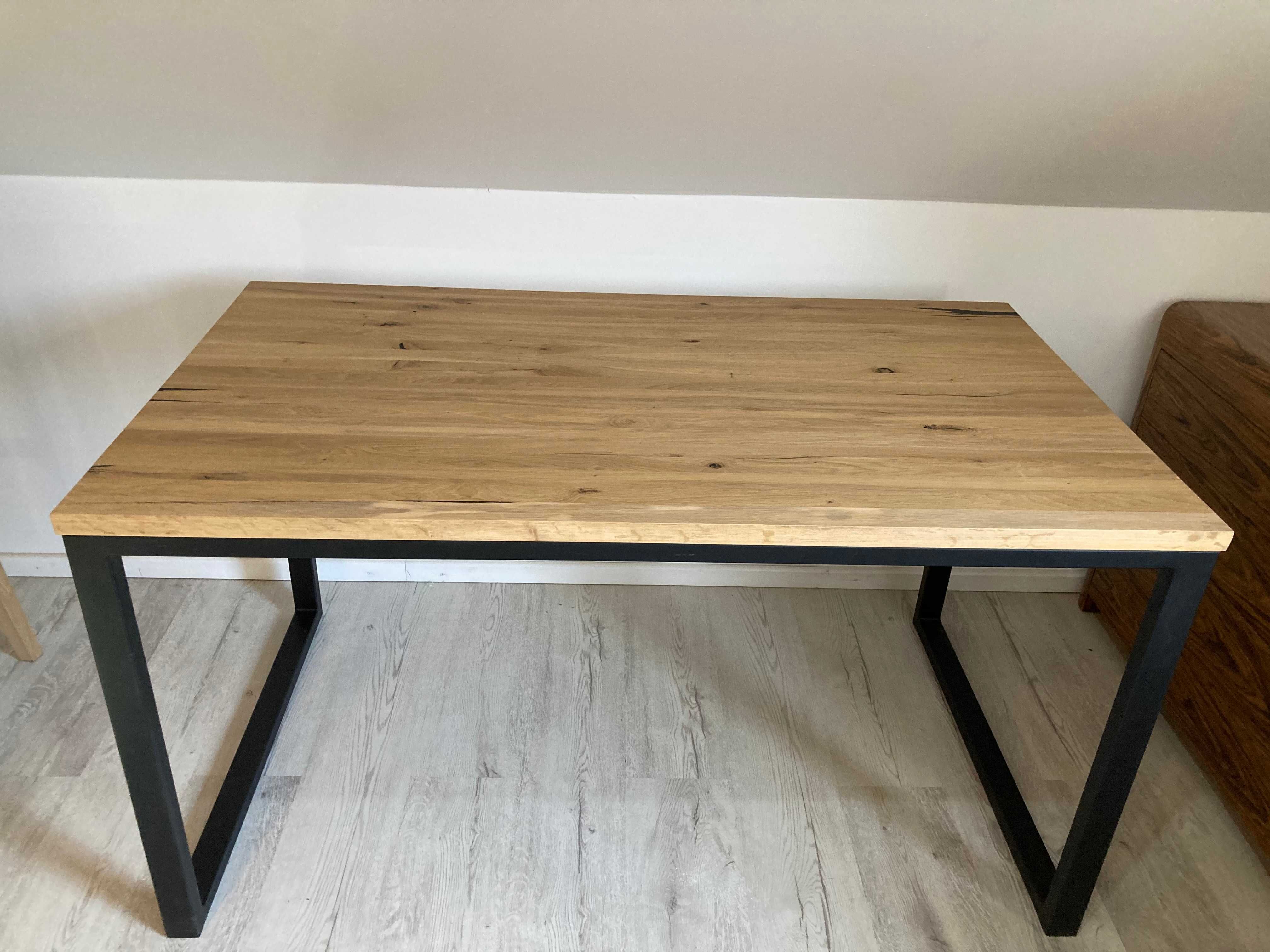 Stół drewniany,prostokątny 140x80 loft,noga metalowa czarna