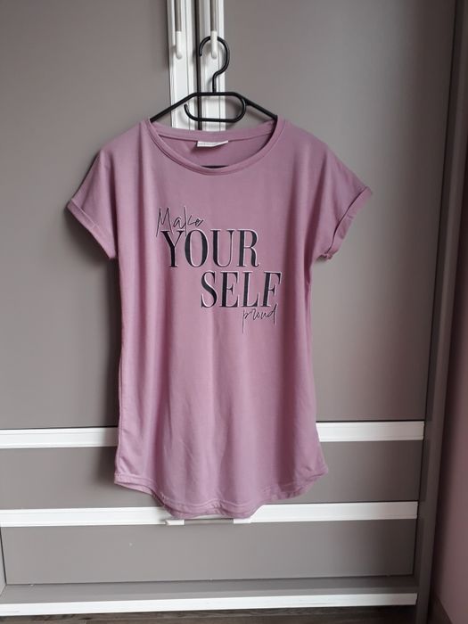 T-shirt damski koszulka z krótkim rękawem tunika fioletowa Janina XS/S