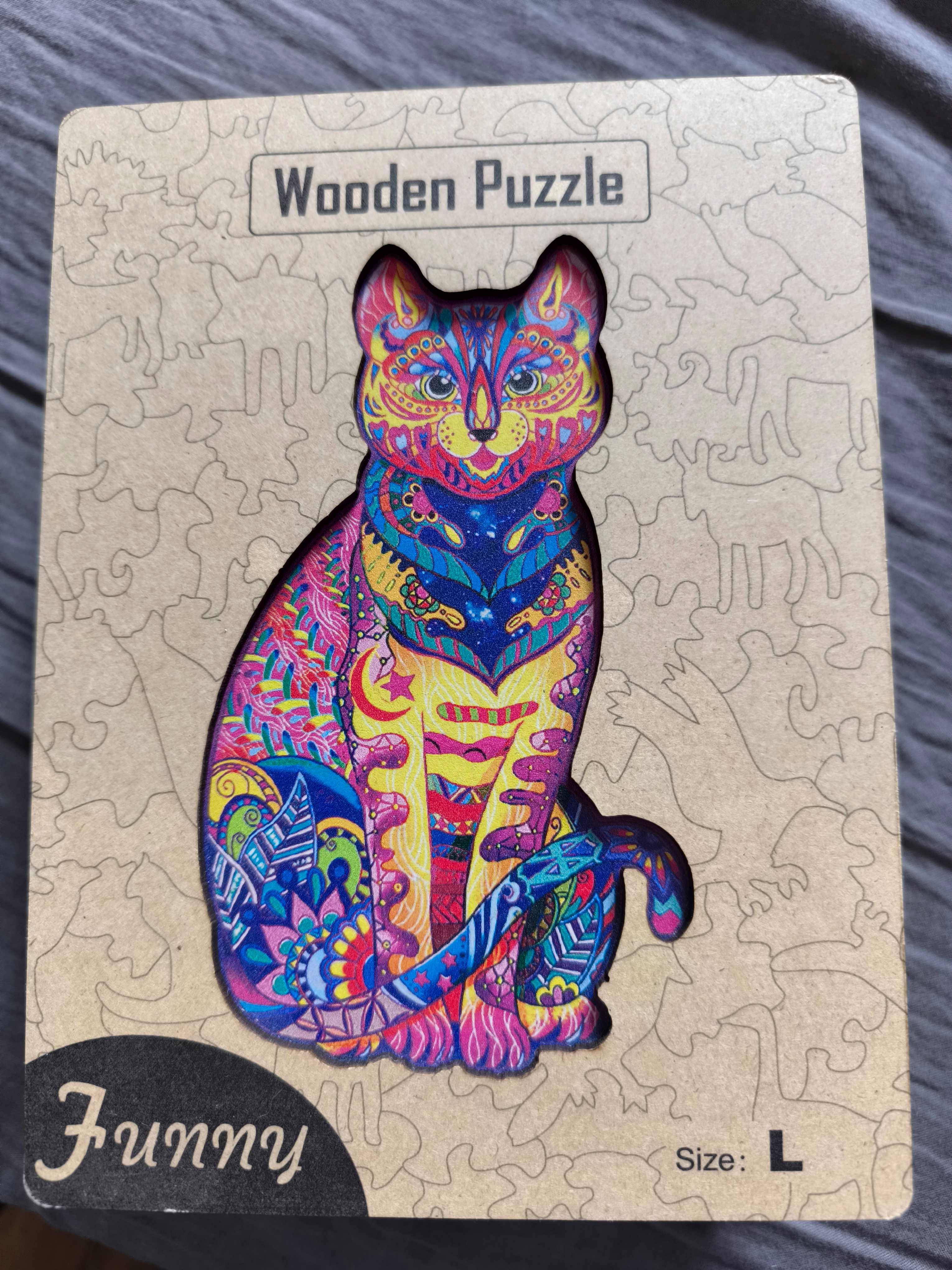 Drewniane puzzle, wooden puzzle, kot, rozmiar L