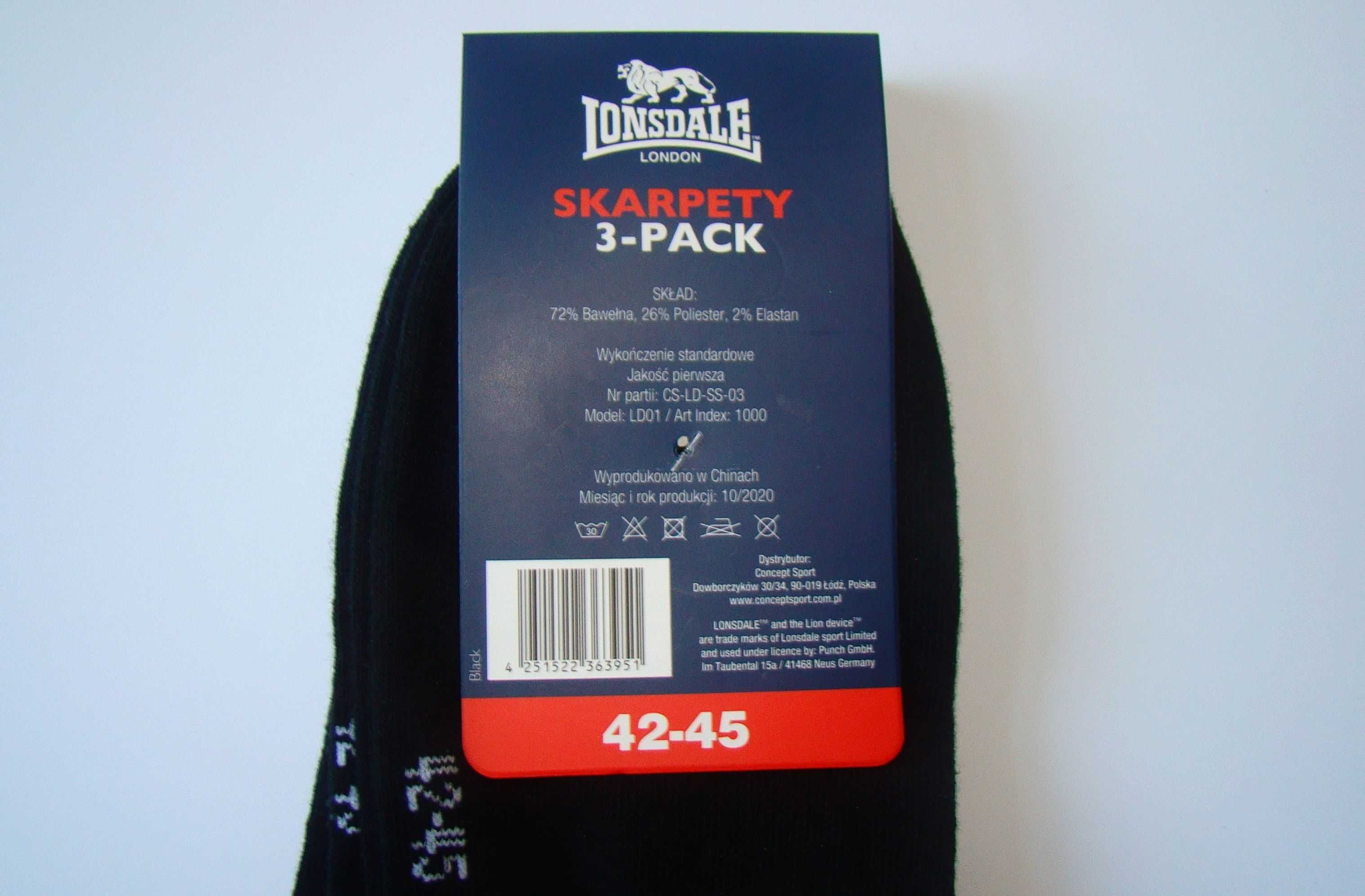 Skarpety stopki LONSDALE SNEAKER czarne 3 Pack r. 36-39