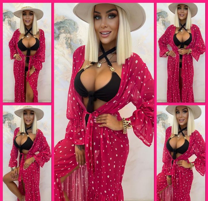 Elegancka narzuta plażowa maxi trzy kolory Lola bianka