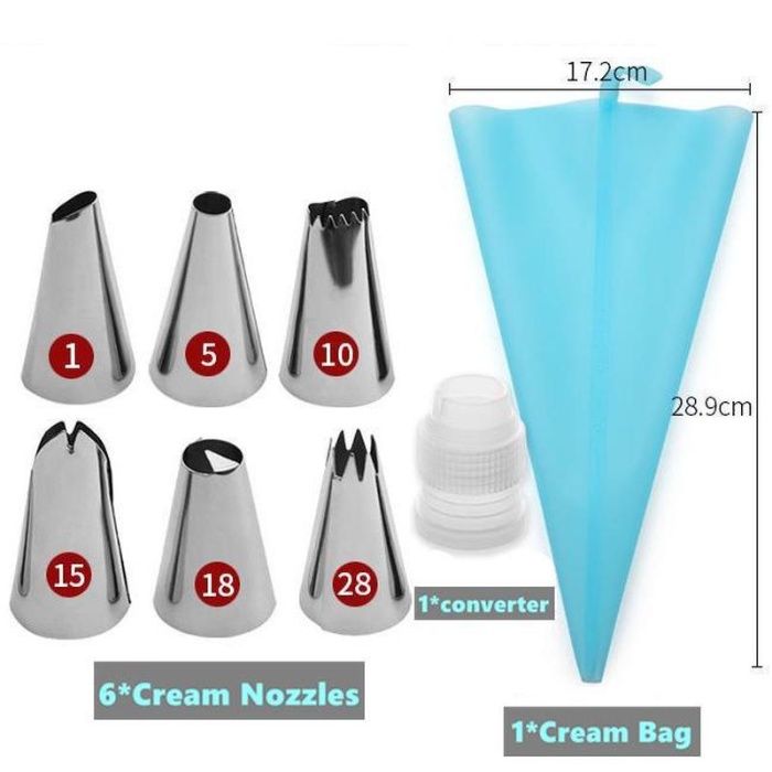 Силиконовый кондитерский мешок многоразовый с 6-ю насадками