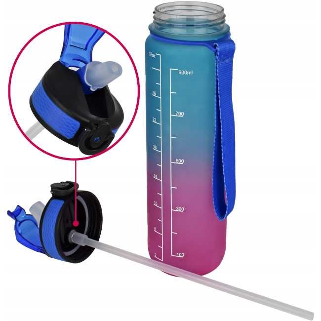 Butelka na wodę ze słomką Miowi 1000ml niebiesko-różowa