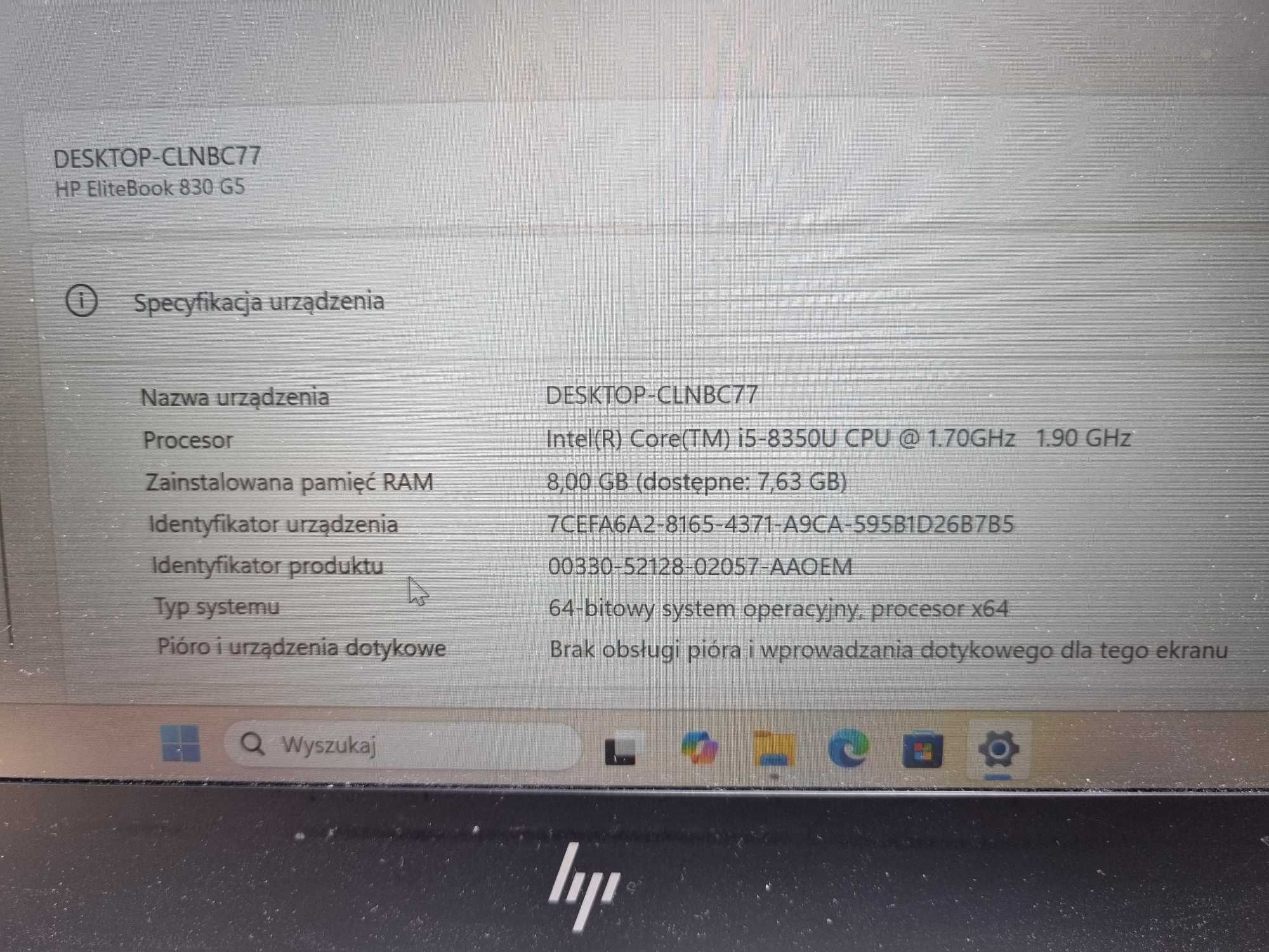 Laptop HP Elitebook 830 G5 13.3'' i5-8250u/8GB/256GB + stacja dokująca