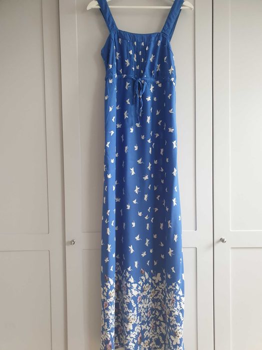 Niebieska sukienka na ramiączkach maxi tall z wiskozy Monsoon 36 38