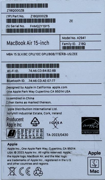 PROMOCJA 400zł Apple MacBook Air 2023 15,3" M2 8GB 1TB FV23% Gw Apple