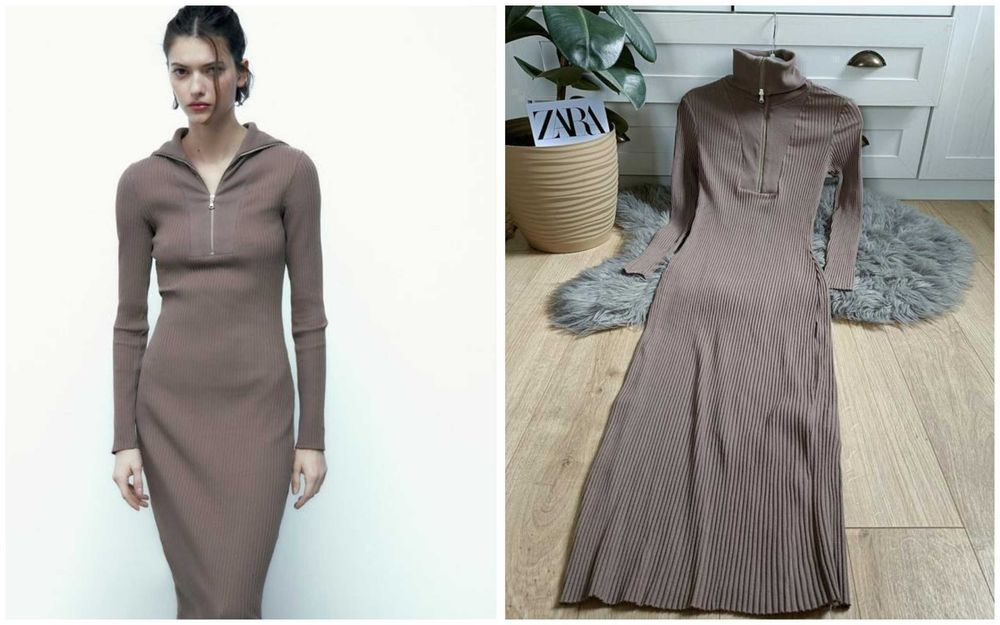 Сукня в рубчик міді із блискавкою від zara, розмір s