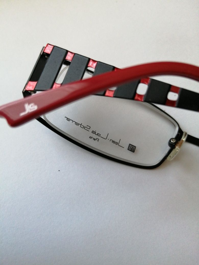 Oprawki,okulary JEAN L.Sherrer 1029,metaliczna czerwień,czarny.Ażurek