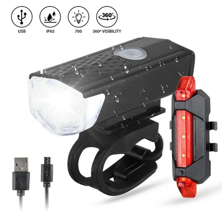 USB recarregável Bike Light Set Front Light com taillight