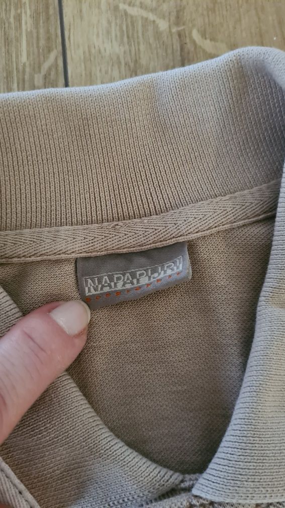 Koszulka T-shirt tee polówka Napapijri. Beżowa Kawowa. Rozmiar S / M.