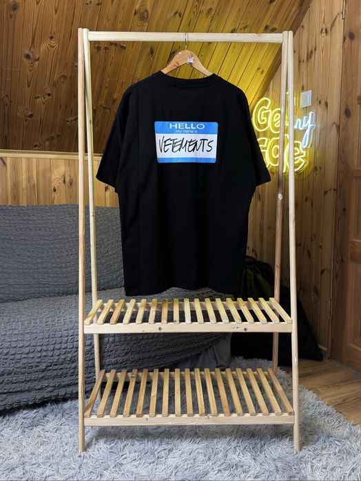 (М,L,XL,XXL) Футболка Vetements 'Hello My Name Is Vetements' Black Tee
