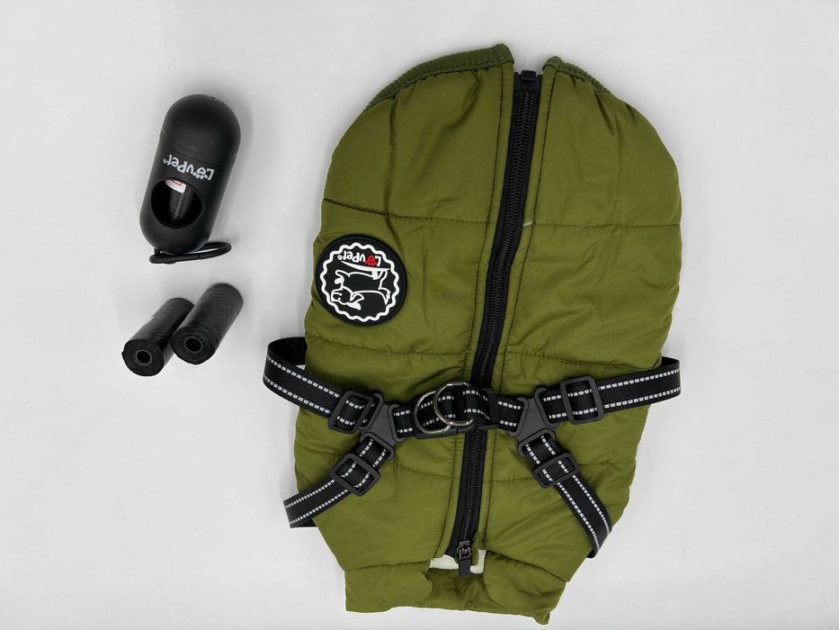 Kurtka dla psa z szelkami LovPet r.25 w kolorze KHAKI