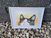 Obraz akwarela, kot, ręcznie malowany