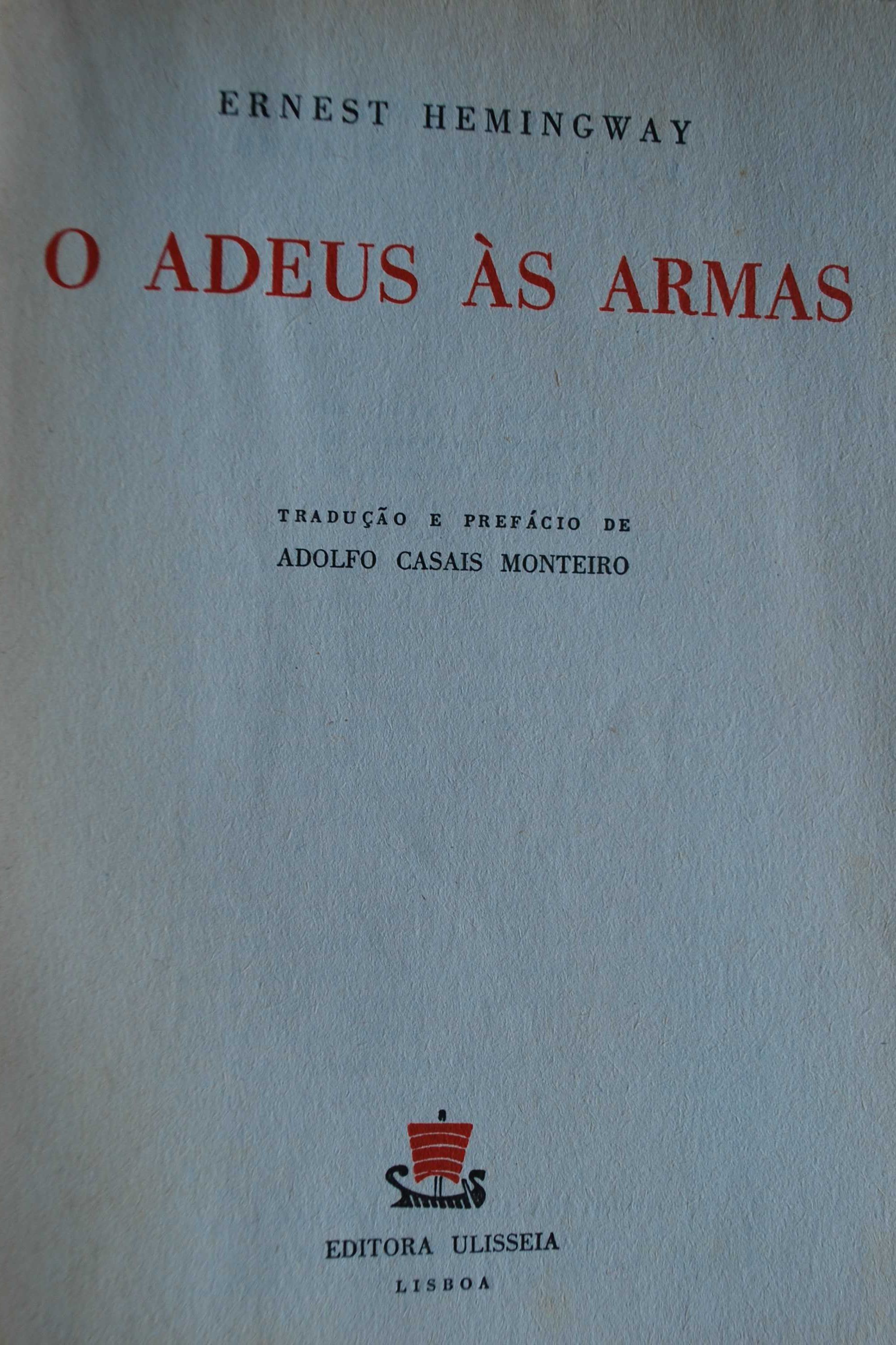 O Adeus Às Armas de Ernest Hemingway - Ano Edição 1958