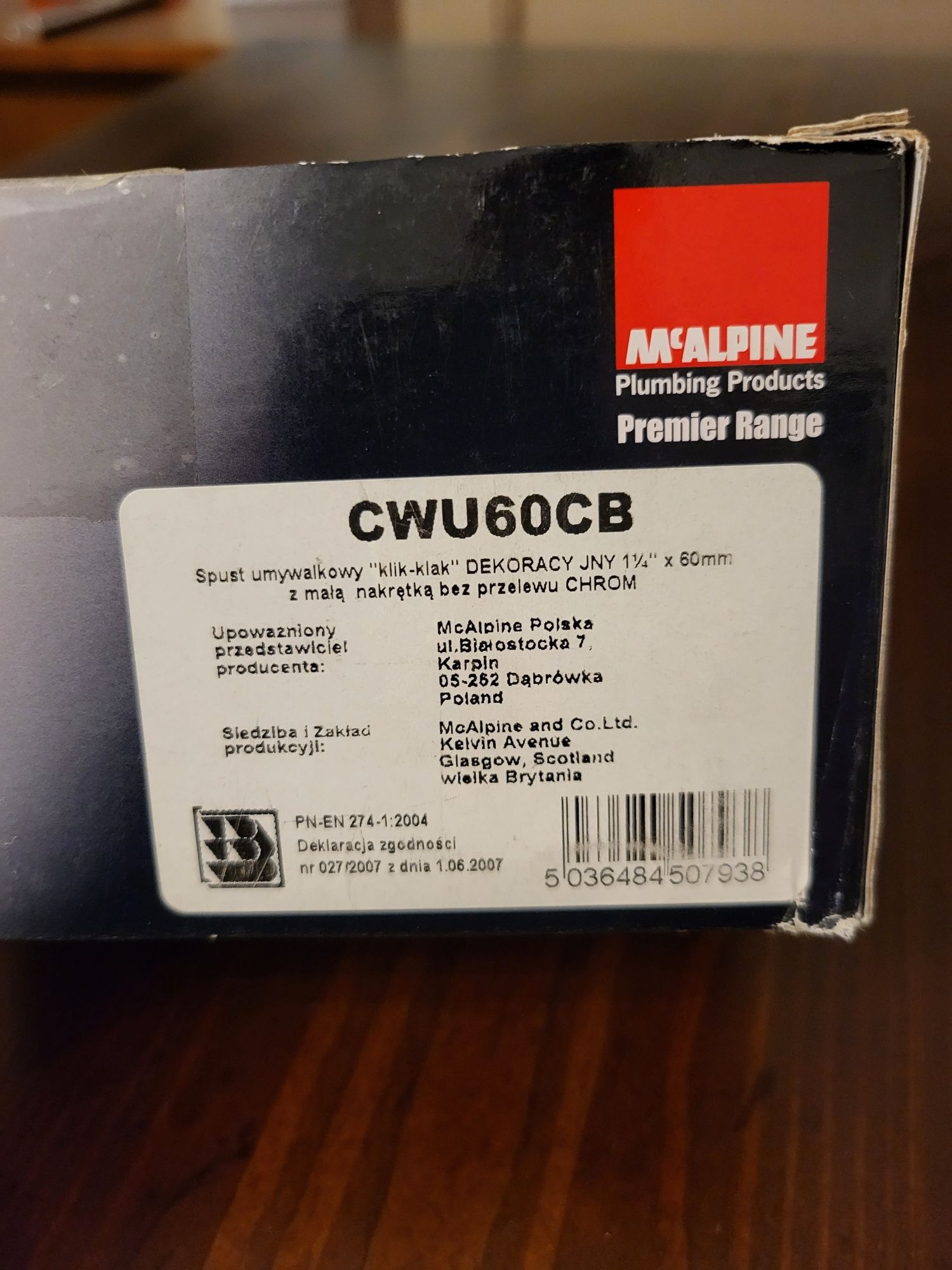 Spust umywalkowy MCALPINE chrom CWU60-CB