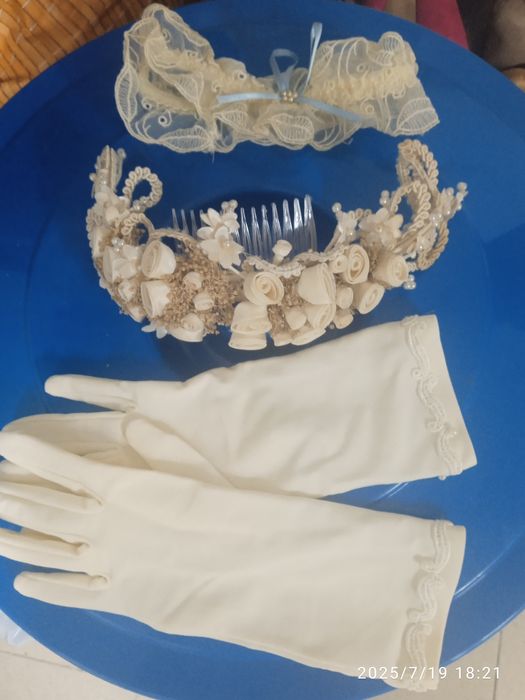 Conjunto luvas, toucado e liga de noiva
