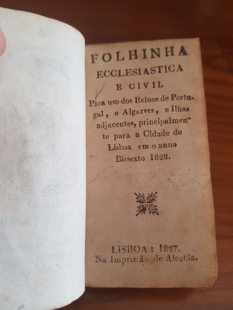 Folhinha Ecclesiastica e Civil Lisboa 1827