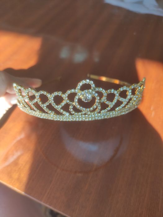 Tiara Coroa Noiva Brilhantes Dourada