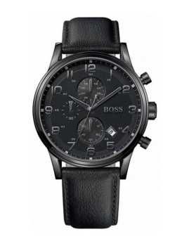 Relógio HUGO BOSS Homem Aeroliner Chrono Preto Pele NOVO