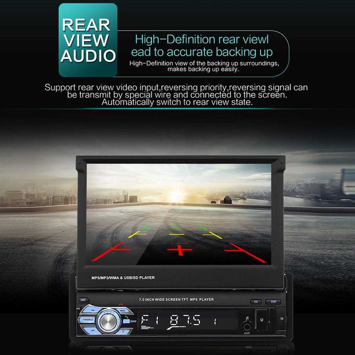 Radio ecrã 7 bluetooth USB FM USB câmara marcha atrás